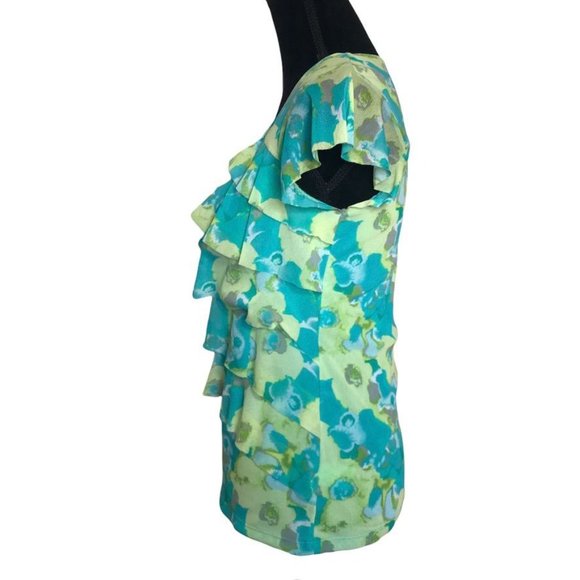 Apt 9 Ruffled Short Sleeve Top in Blue/Green - Size Small - Picture 2 of 6